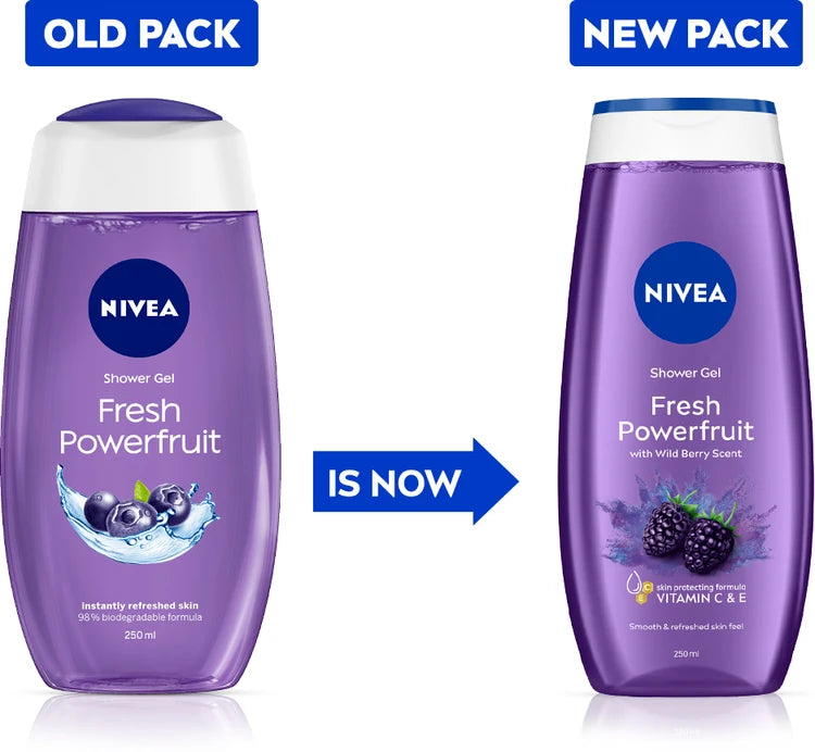 NIVEA Powerfruit & Care Oil Body Wash for long-lasting freshness 250ml