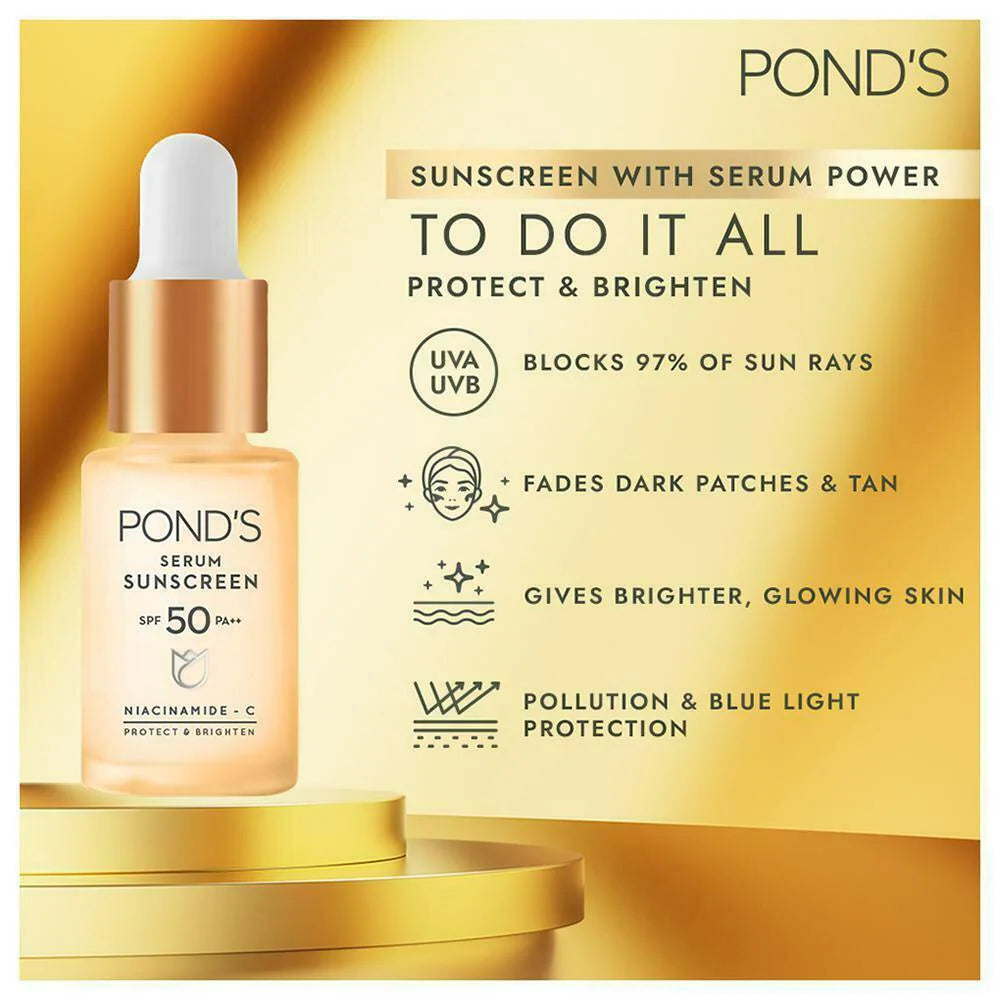 Pond's  SPF 50 PA+++ UVA UVB Protect & Bright Serum Sunscreen with Niacinamide C - 14 ml