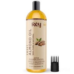 Rey Naturals - Sweet Almond Oil (Badam Oil) | 100% Pure, Cold Pressed Almond Hair Oil For Face, Skin & Hair | Rich In Vitamin-E | Oil For Soft, Shiny & Dandruff Free Hair | 200ml