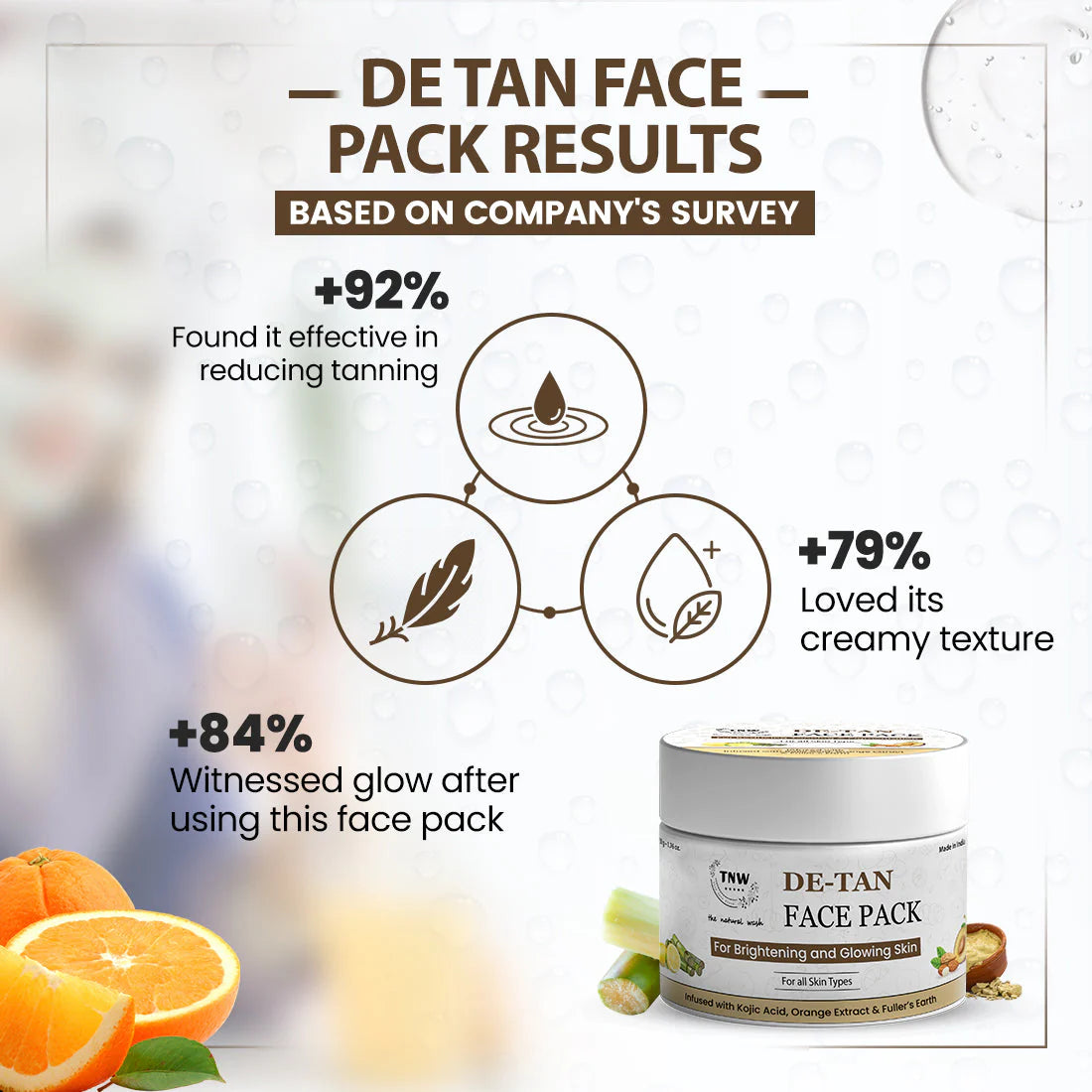 TNW - The Natural Wash De-Tan Face Pack for Glowing Skin and Tan Removal with Orange Extract 50g