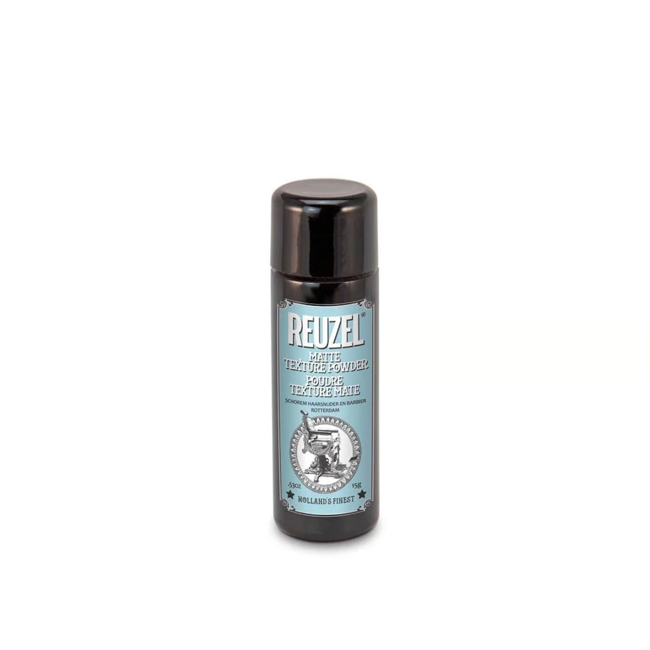 Reuzel matte texture powder bottle, dark pump-top container