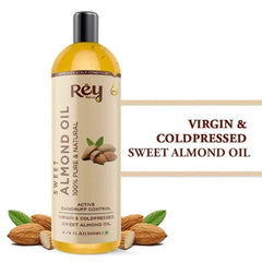 Rey Naturals - Sweet Almond Oil (Badam Oil) | 100% Pure, Cold Pressed Almond Hair Oil For Face, Skin & Hair | Rich In Vitamin-E | Oil For Soft, Shiny & Dandruff Free Hair | 200ml