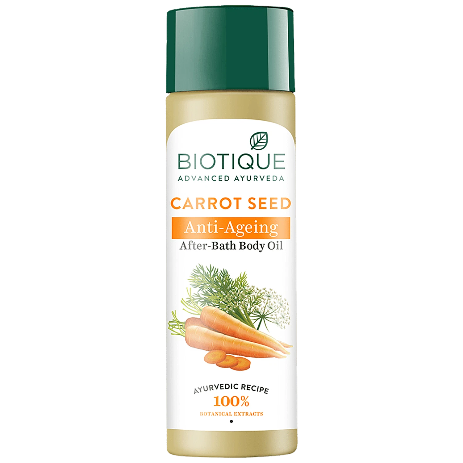 Biotique carrot seed anti-ageing after-bath body oil bottle, 120 ml