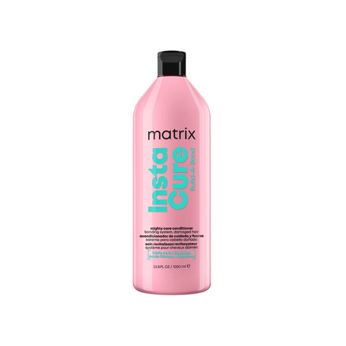 Matrix Instacure Build-A-Bond conditioner bottle, pink, black cap, 1000ml