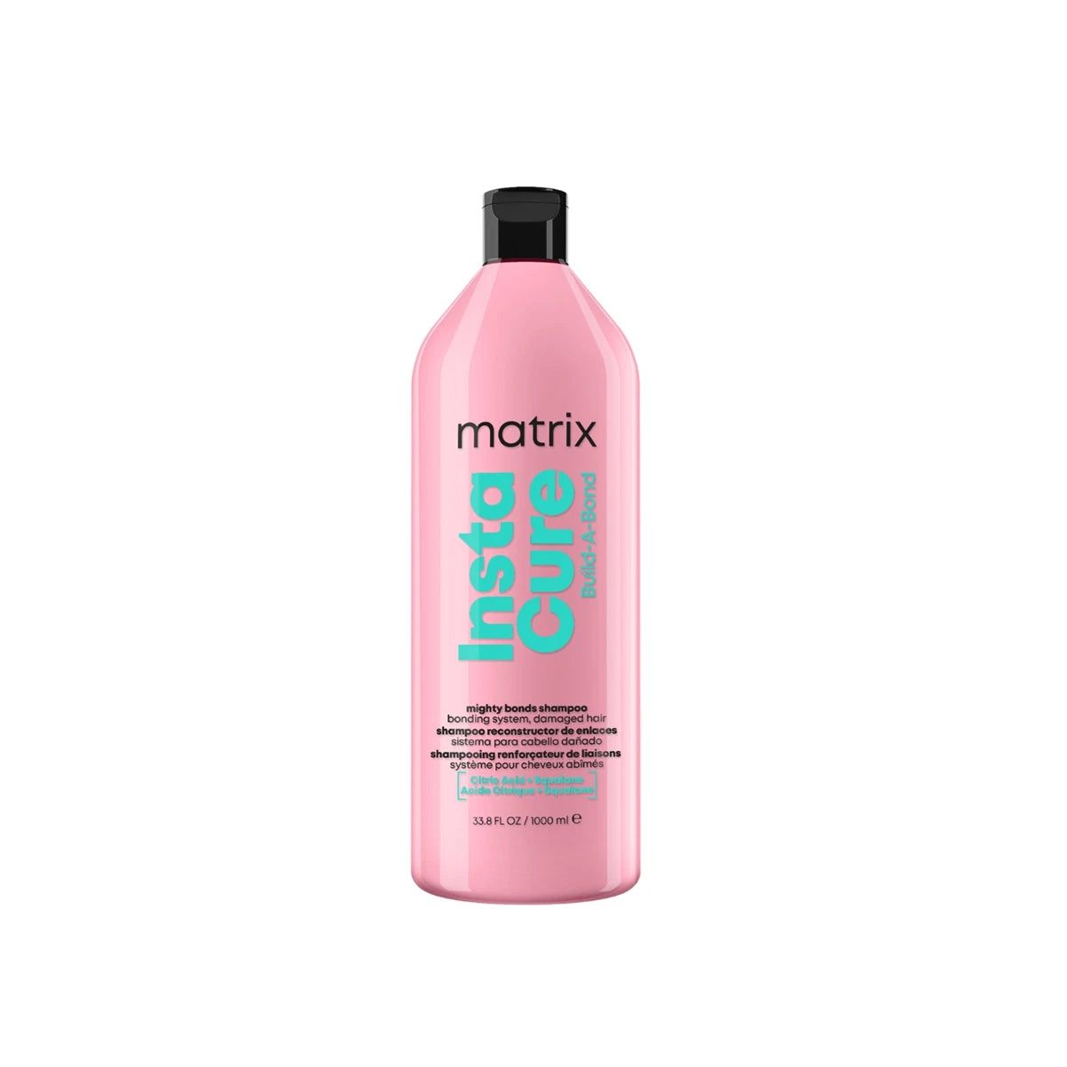Matrix Instacure shampoo bottle, pink plastic