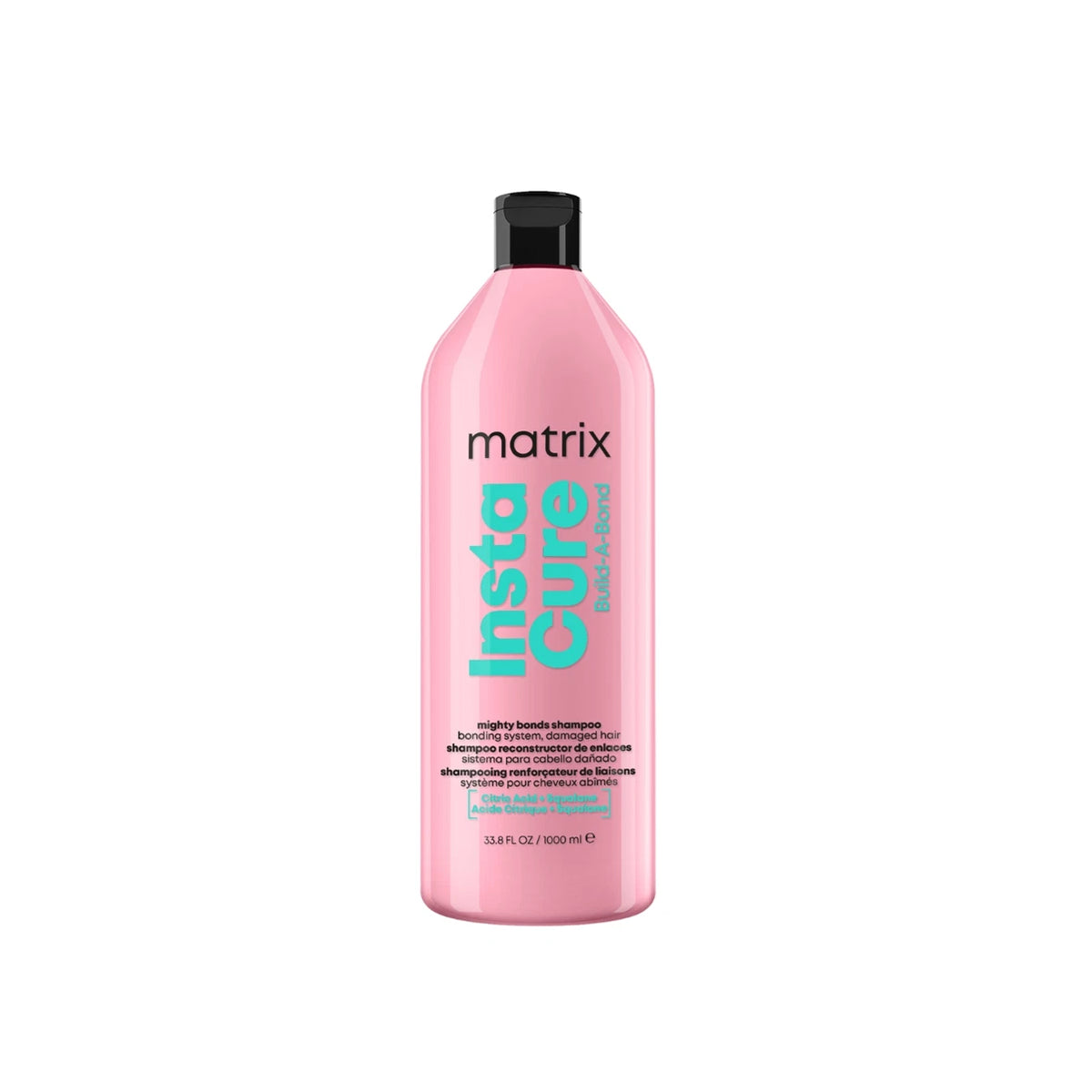 Matrix Instacure shampoo bottle, pink plastic