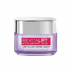 Line filling water cream jar with silver lid and purple body, Revitalift label