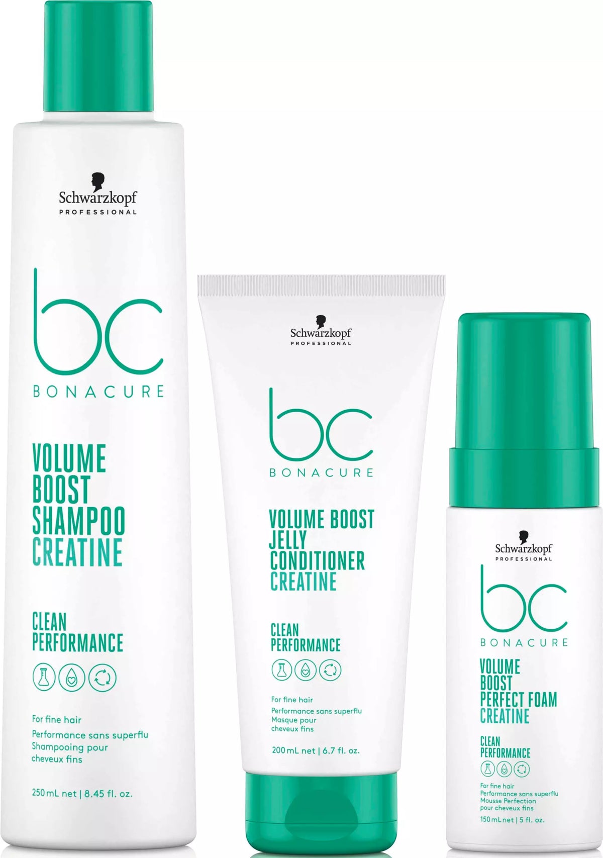 Schwarzkopf - BC Bonacure Clean Performance Volume Boost Shampoo, Conditioner & Perfect Foam Bundle