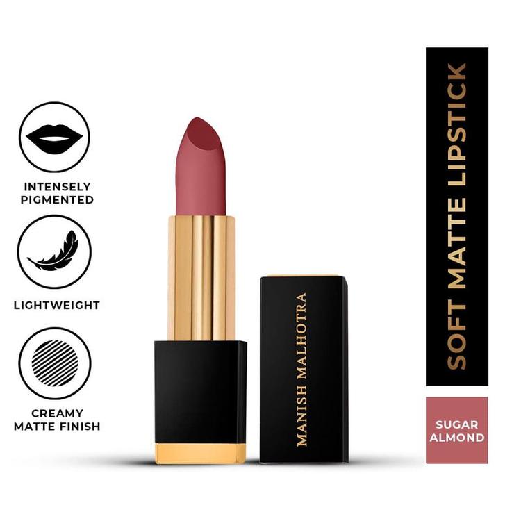 MyGlamm - Manish Malhotra Soft Matte Lipstick - Sugar Almond (Toasted Brown Shade) | Long Lasting, Hydrating, Moisturising, Matte Finish Creamy Lipstick