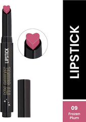 Heart-topped lipstick in black tube, shade 09 Frozen Plum