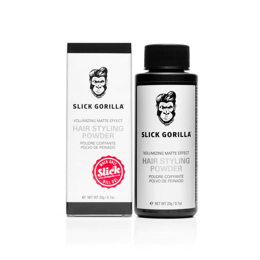 Volumising matte hair styling powder with Slick Gorilla bottle and box, 20 g