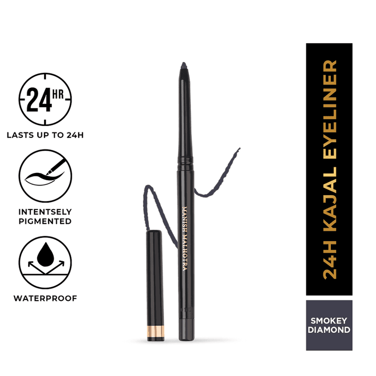 MyGlamm - Manish Malhotra 24H Kajal Eyeliner - Smokey Diamond (Grey) | Long Lasting, WaterProof, Smudge Proof Retractable Eye Kajal Pencil