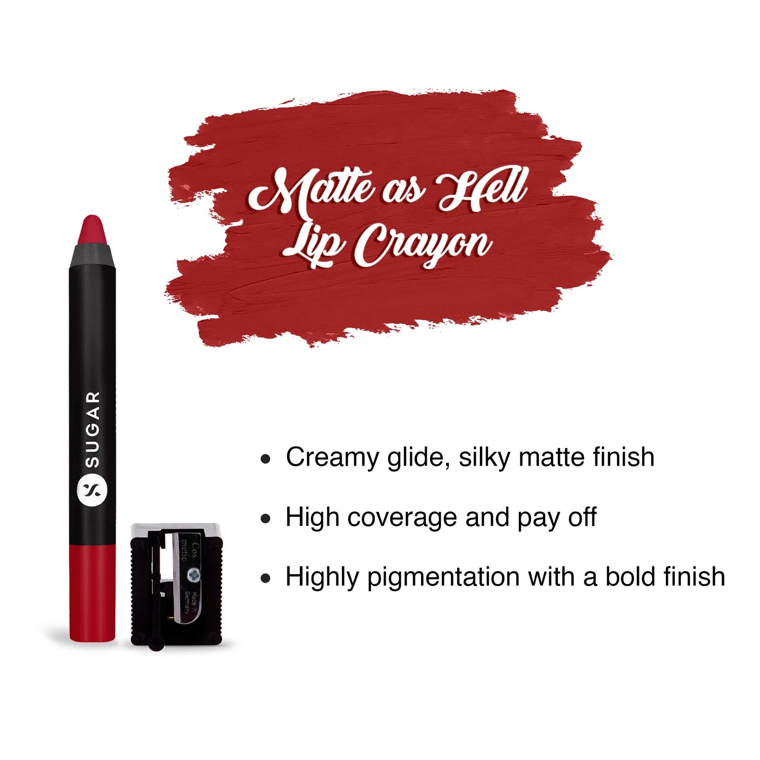 Sugar - Matte As Hell Crayon Lipstick With Free Sharpener - 35 Claire Redfield (Pure Red) 2.8g