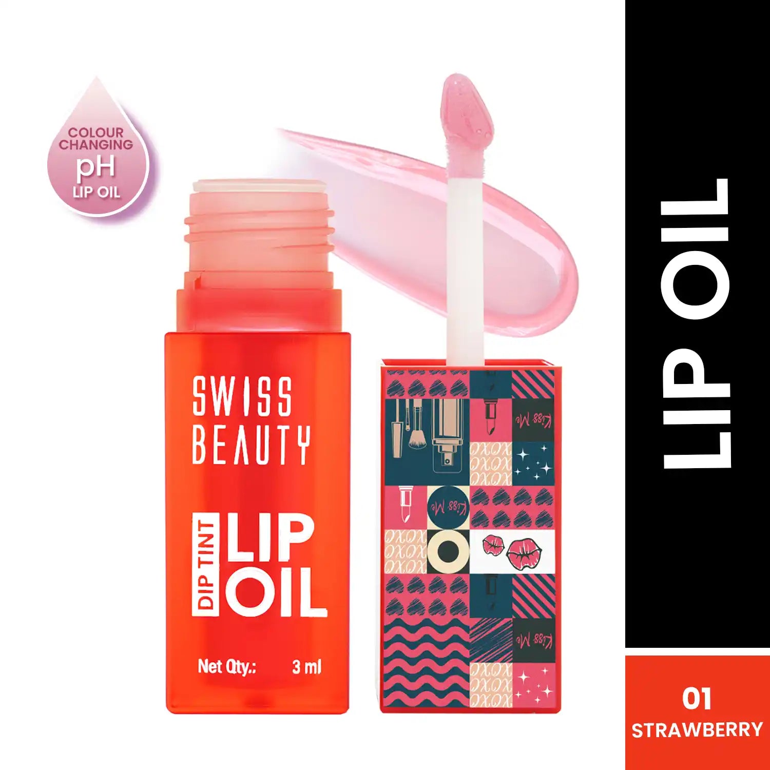 Swiss Beauty Dip Tint Lip Oil Shade No.  01 Strawberry