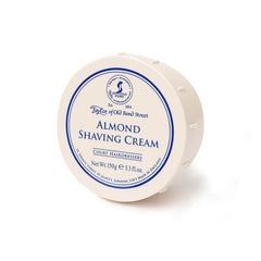 Almond shaving cream bowl, round cream container with blue label on lid