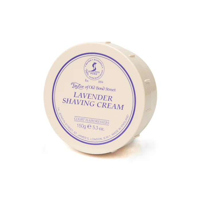 Taylor of Old Bond Street lavender shaving cream bowl, cream tub with purple label