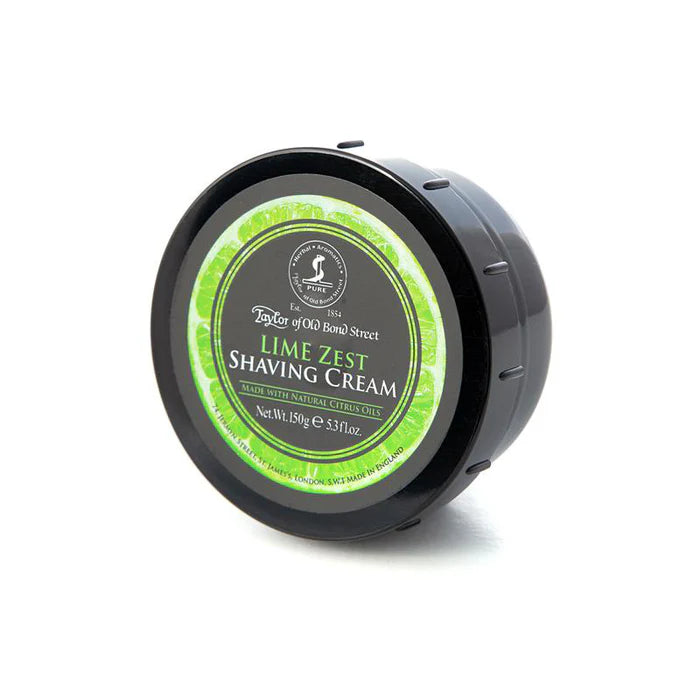 Shaving cream bowl with black lid and lime zest green label