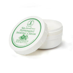 Peppermint shaving cream bowl with open lid and white container body