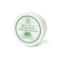 Peppermint shaving cream bowl with green label on white lid