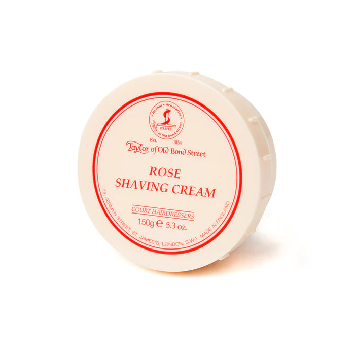 Rose shaving cream bowl lid, white with red label text