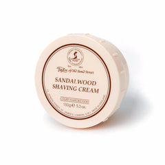 Sandalwood shaving cream bowl lid, beige plastic with brown label, 150g