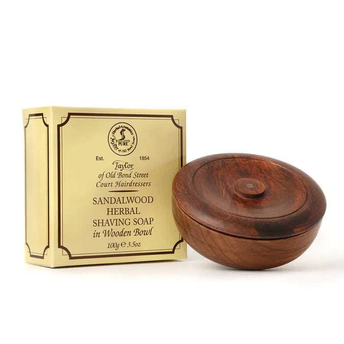 Wooden shaving bowl with rounded top and branded box