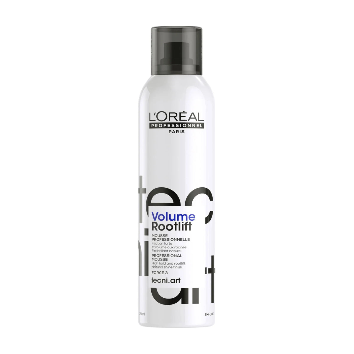 L'Oreal Tecni.Art Volume Rootlift mousse bottle, 250 ml, clear white bottle with black cap