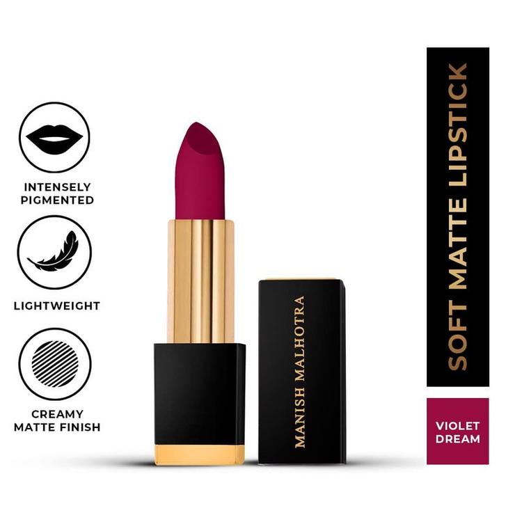 MyGlamm - Manish Malhotra Soft Matte Lipstick - Violet Dream (Deep Plum Shade) | Long Lasting, Hydrating, Moisturising, Matte Finish Creamy Lipstick