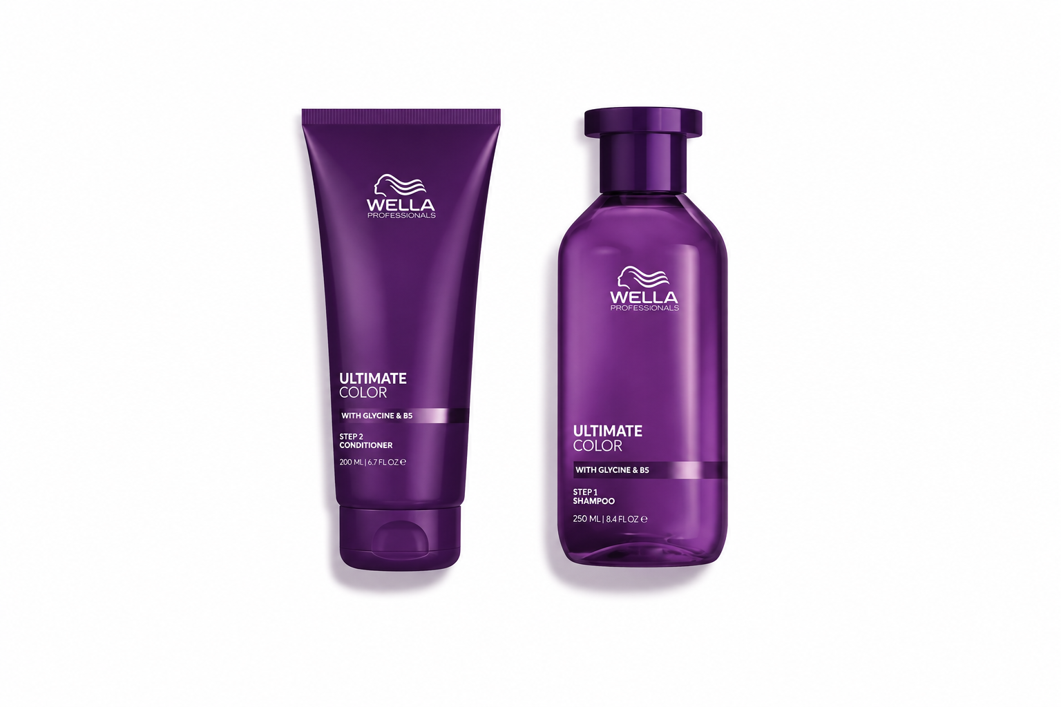 Wella Ultimate Color shampoo and conditioner bundle with purple bottles