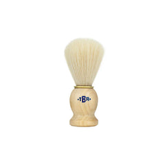 Synthetic shaving brush with light wood handle, pale bristles, *TBR* logo