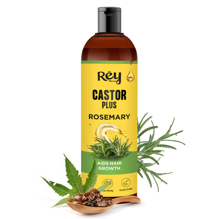 Rey Naturals - Premixed cold-pressed Castor Plus Rosemary Hair oil | Aids Hair Growth |For Hair Fall Control,Skin, Eyebrows & Eyelashes Nourishment| For All Hair Type | Suitable for Men & Women | 200 ml