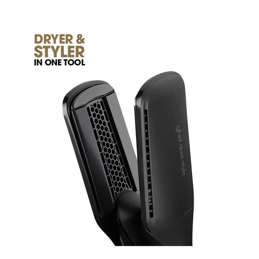 Black hot air hair styler with vented airflow panel and handle