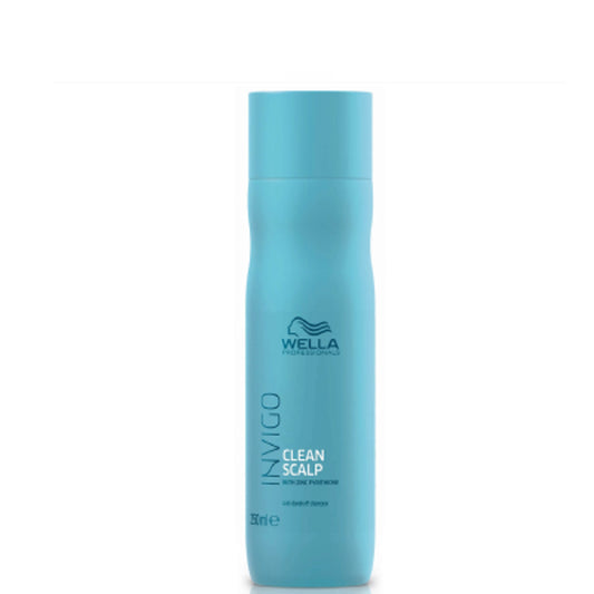 Wella Invigo Clean Scalp anti-dandruff shampoo bottle, 250 ml, blue