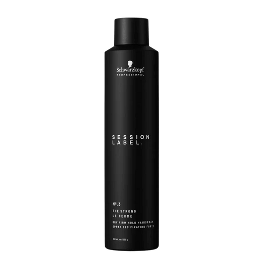 Schwarzkopf Session Label dry firm hold hairspray bottle, black canister