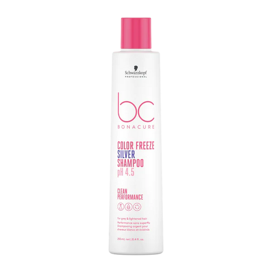 Schwarzkopf Professional BC Bonacure Color Freeze Silver Shampoo bottle, white and pink, 250ml