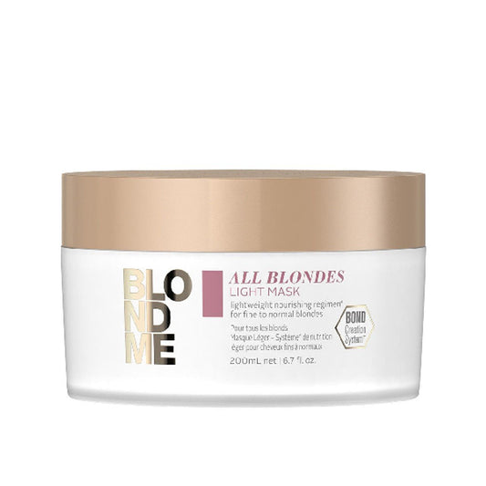 Hair mask jar with gold lid; label All Blondes Light Mask, 200 ml
